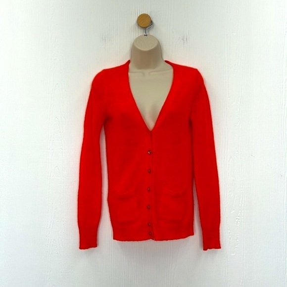 J.Crew - Bright Orange Red Italian Spun Alpaca Blend Jeweled Button Cardigan XS - Picture 2 of 10